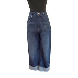 Halara Flex Wide Leg Cropped Denim Jeans Dark Wash High Waist Cuffed Petite XS